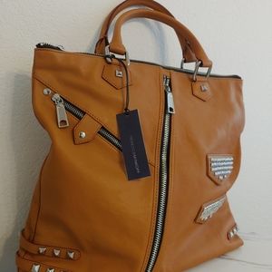 REBECCA MINKOFF Leather Studded Moto Zip Large Studded New Purse Tote Bag NWT